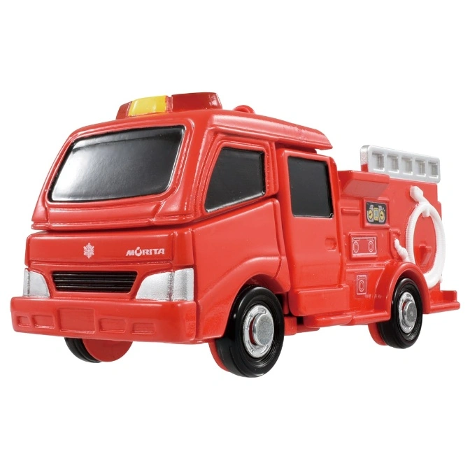  Red toy fire truck with ladder and hose.