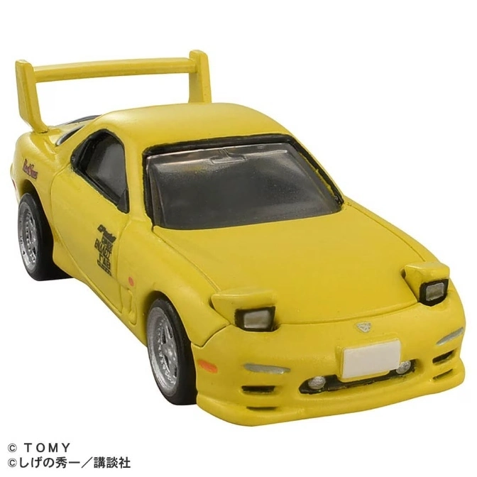  Yellow Mazda RX-7 toy car with spoiler.