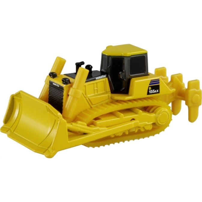 Yellow Komatsu D155AX bulldozer toy with black cab and visible treads.