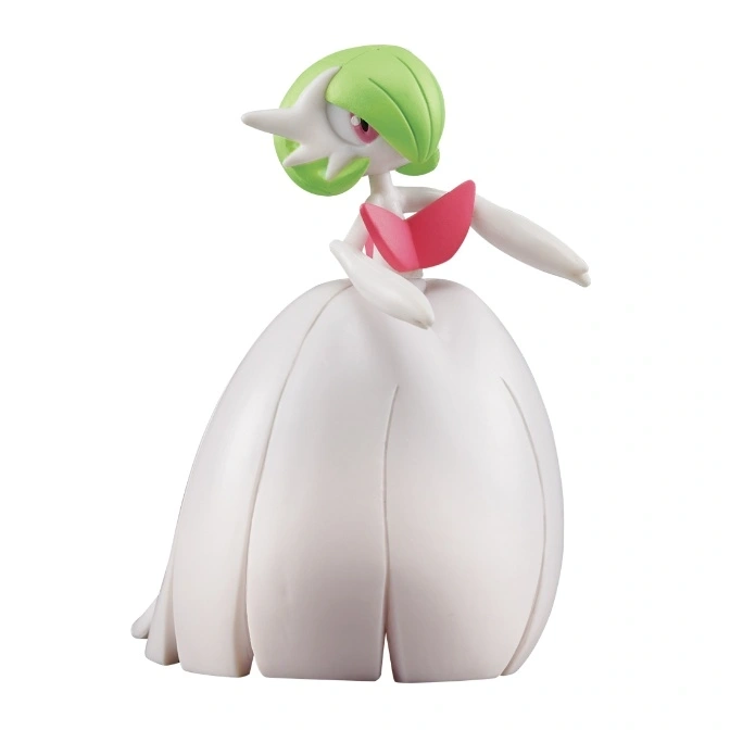  Gardevoir figurine with green hair, white body, and pink chest piece.