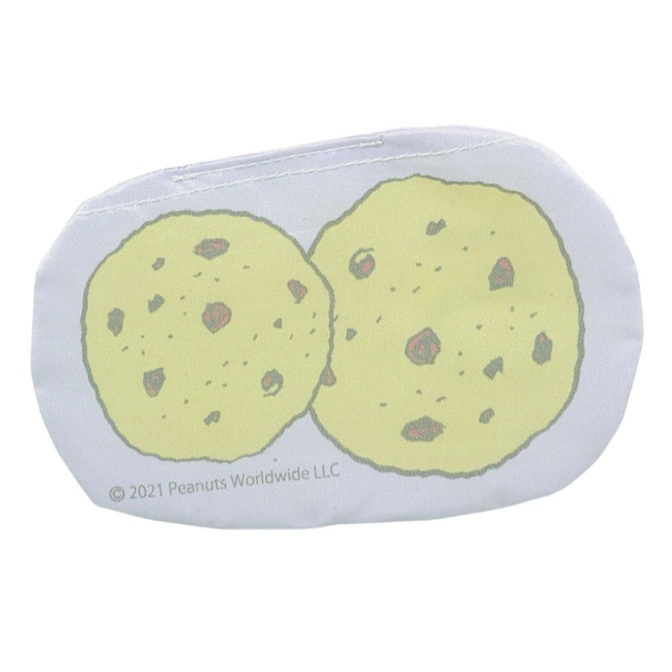  Cookie-patterned eye mask with '2021 Peanuts Worldwide LLC' copyright.