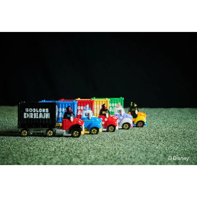  Disney 5-Colors Dream toy truck set with Mickey Mouse figures in colorful containers.