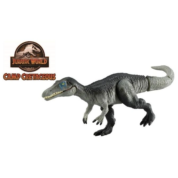  Jurassic World Camp Cretaceous Baryonyx toy with blue eye and grey body.