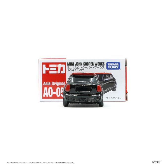  Black Mini John Cooper Works Tomica toy car with red roof, Asia Original AO-05, scale 1/57.