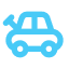 Blue car with key icon representing vehicle access.