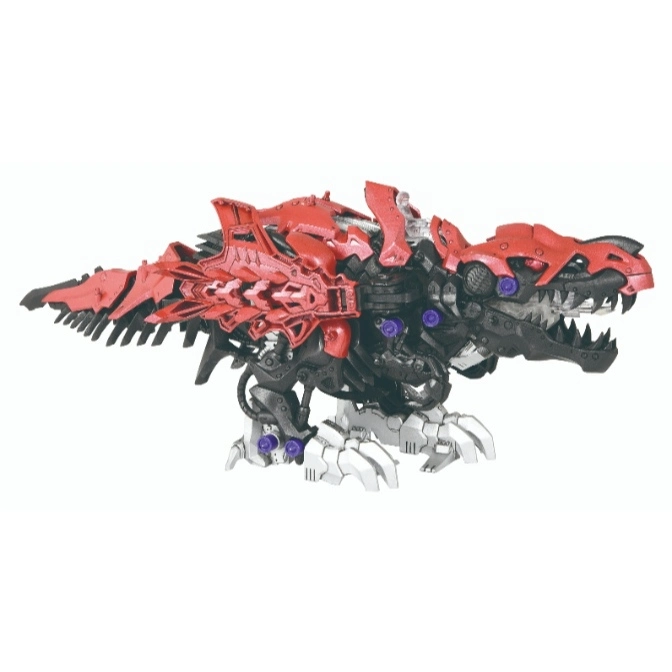  Red and black Zoids toy of a Tyrannosaurus Rex with mechanical details and white claws.