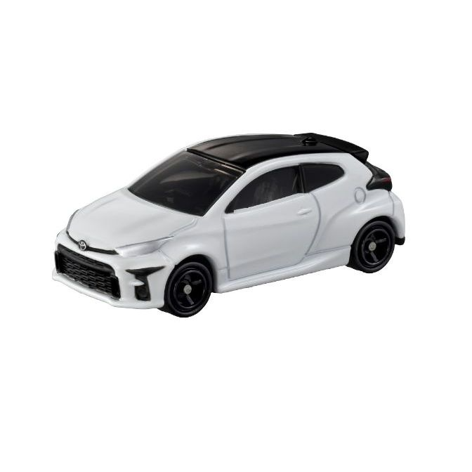 White toy Toyota GR Yaris with black roof and wheels.