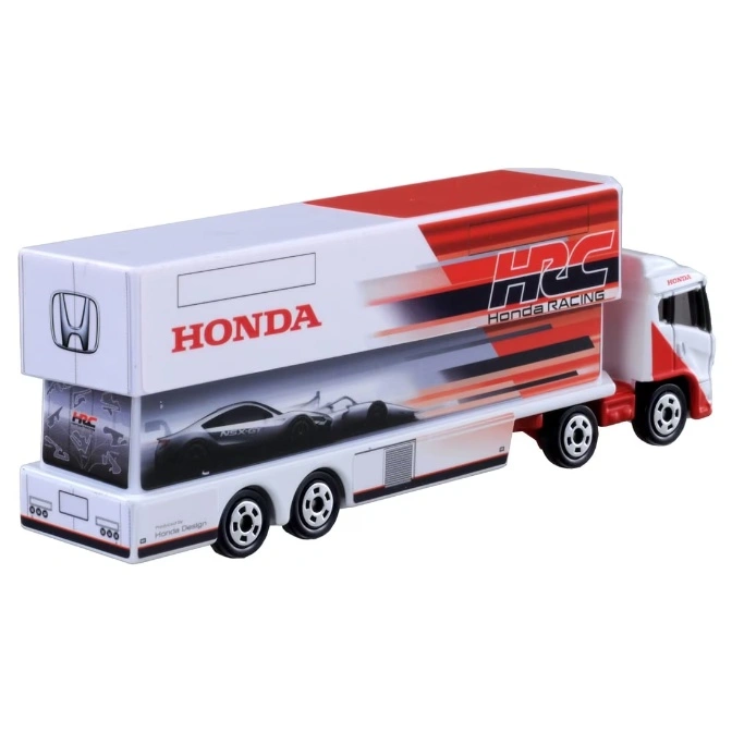  Honda HRC racing transporter toy truck with car graphic and logo.