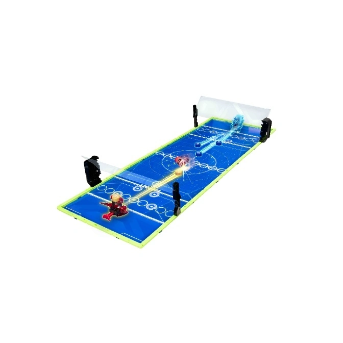  Bakugan toy arena with two battling figures and projected attack paths.