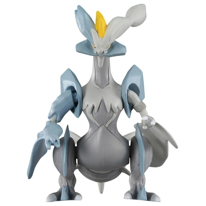  Kyurem Pokémon toy figure, grey and blue with yellow accent, crouching pose.