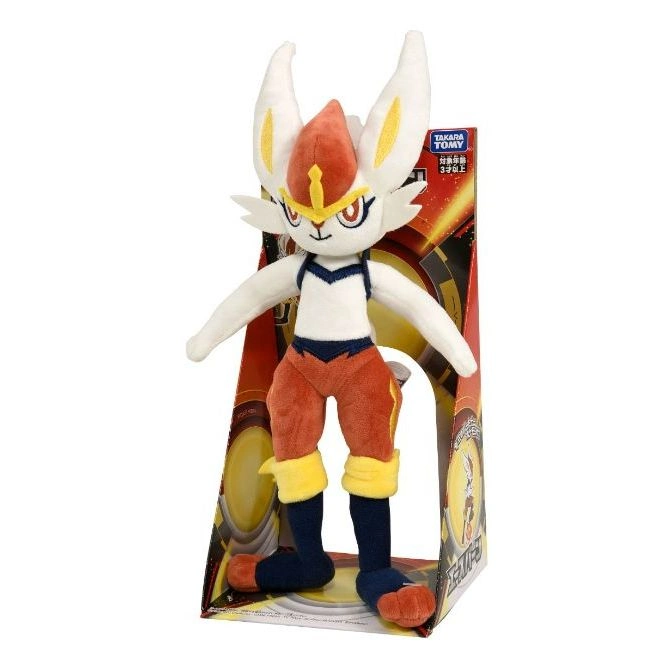  Cinderace plush toy in packaging, featuring orange, white, and blue details.