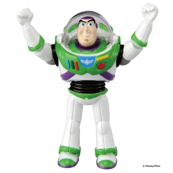  Buzz Lightyear action figure with raised fists, wearing his iconic space suit.