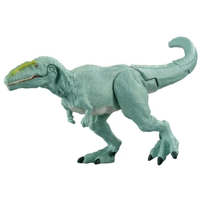  Blue dinosaur toy with yellow stripe on head, standing on two legs.