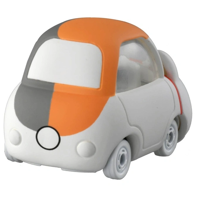  Toy car with orange and gray accents, white body, and clear windows.