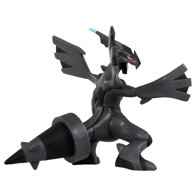  Black Kyurem toy figure with drill tail, wings, and red eyes in a dynamic pose.