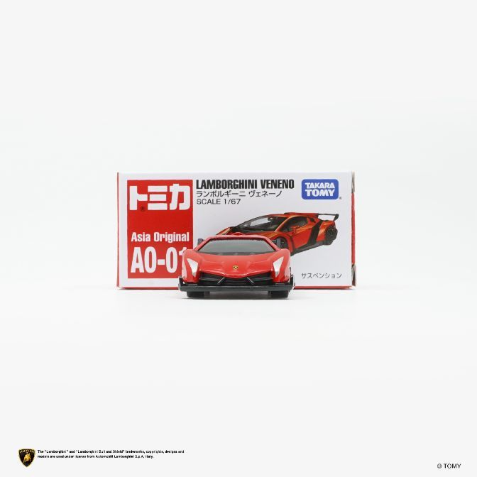  Red Lamborghini Veneno Tomica toy car with packaging. Scale 1/67, Asia Original AO-01.