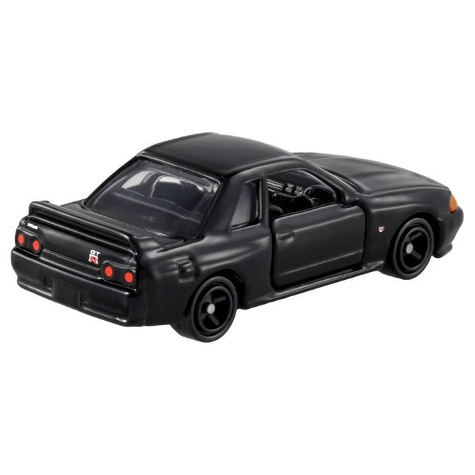  Black Nissan Skyline GT-R (R32) toy car with open driver's side door.