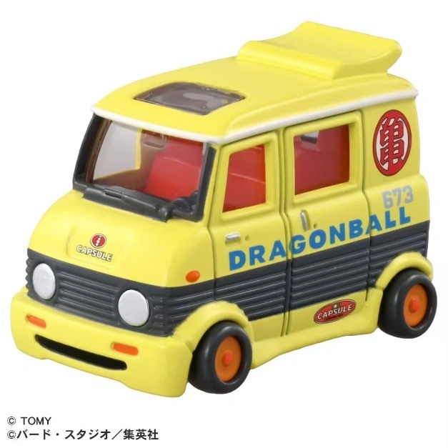 Yellow Dragon Ball van toy with Capsule Corp logo and orange wheels.