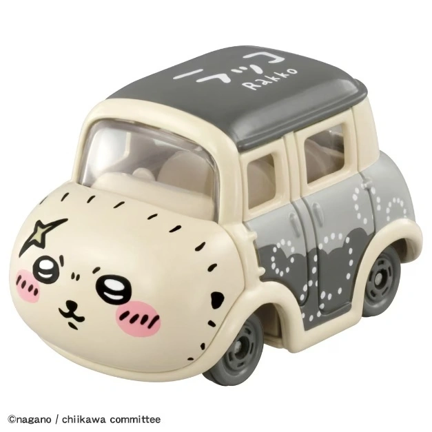 Rakko-themed toy car with cartoon face and heart details.