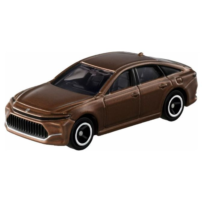 Brown toy car with black and white wheels.