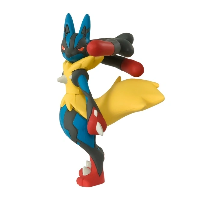 Lucario toy figure in a dynamic pose, featuring blue, black, red, and yellow colors.