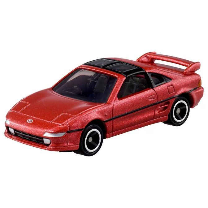  Red toy Toyota MR2 with black roof and spoiler.