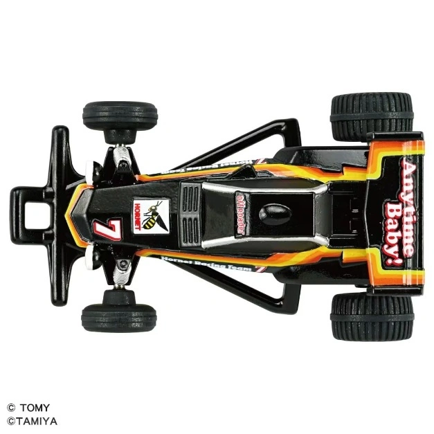  Black toy car with 'Anytime Baby!' and 'Hornet' decals, featuring large rear tires and a front T-bar.
