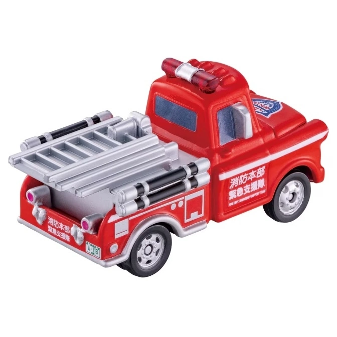  Red toy fire truck with ladder and Japanese text.