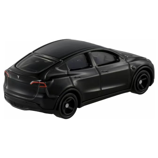  Black toy Tesla Model Y car with black wheels.
