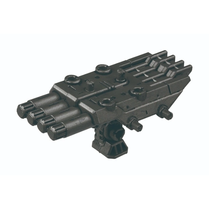  Black toy missile launcher with multiple barrels and a mounting base.