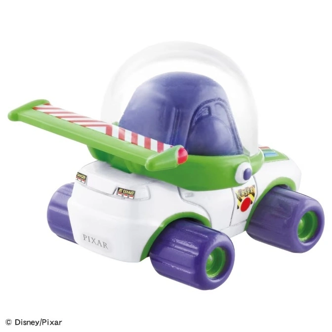  Buzz Lightyear toy car with purple wheels and a clear dome.