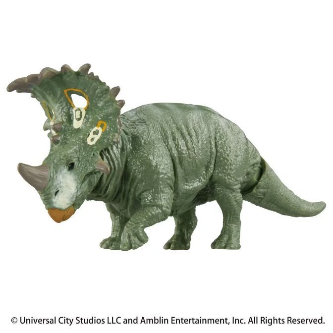 Green Styracosaurus toy with frill and horns.