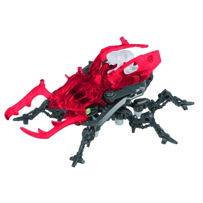  Red and gray beetle-like toy with articulated legs and translucent red armor.