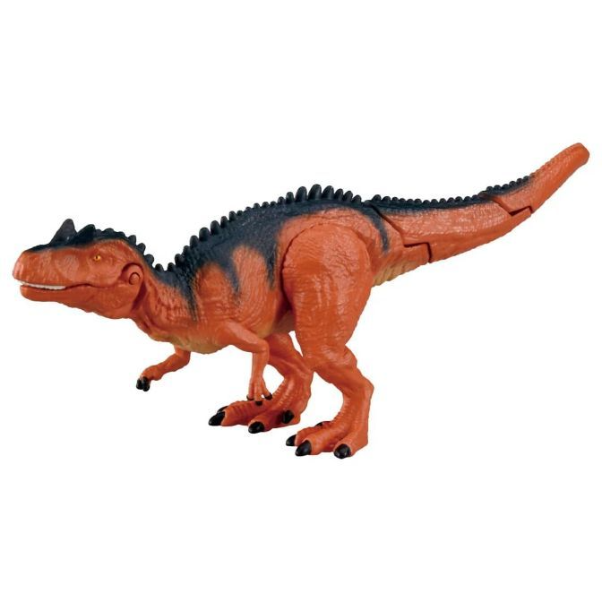  Orange dinosaur toy with black spikes along its back and tail.