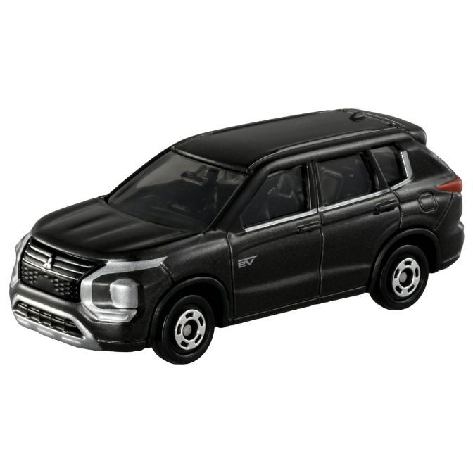 Black Mitsubishi Outlander toy car with silver trim and 'EV' badge.