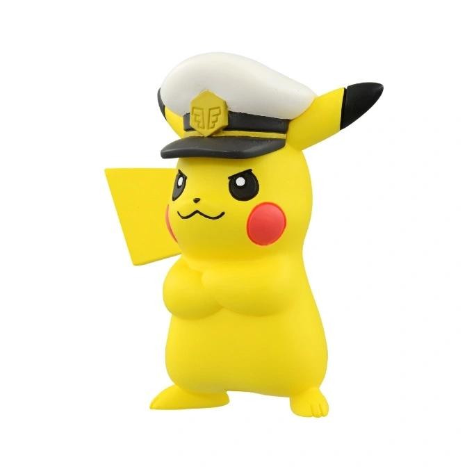  Pikachu figure wearing a captain's hat with arms crossed.