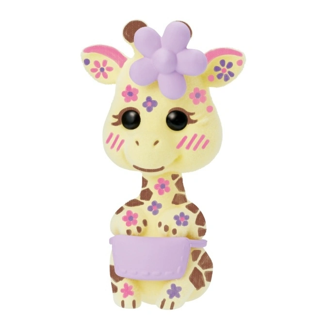  Giraffe plush toy with flower crown, floral patterns, and lavender apron.