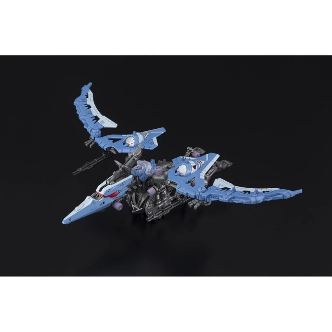 Blue transforming toy jet with intricate mechanical details and wing attachments.