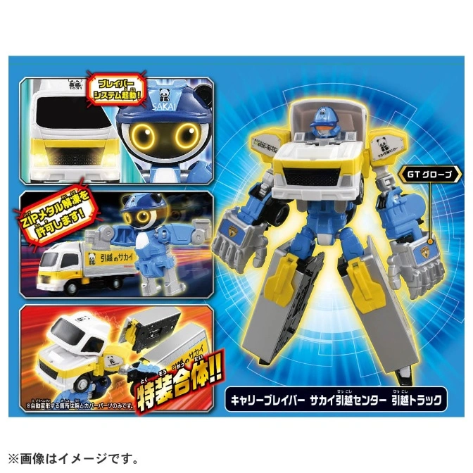  Sakai moving truck robot toy. It transforms from a truck to a robot with blue and yellow accents.