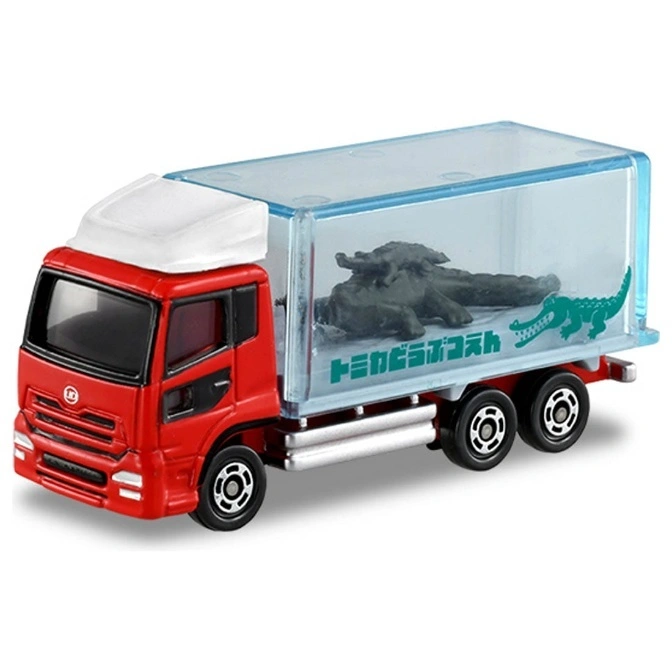  Red toy truck with clear container holding toy crocodiles.