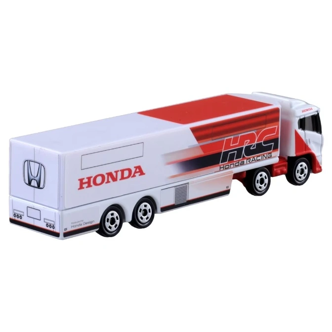  Honda HRC racing transporter toy truck with red and white livery.