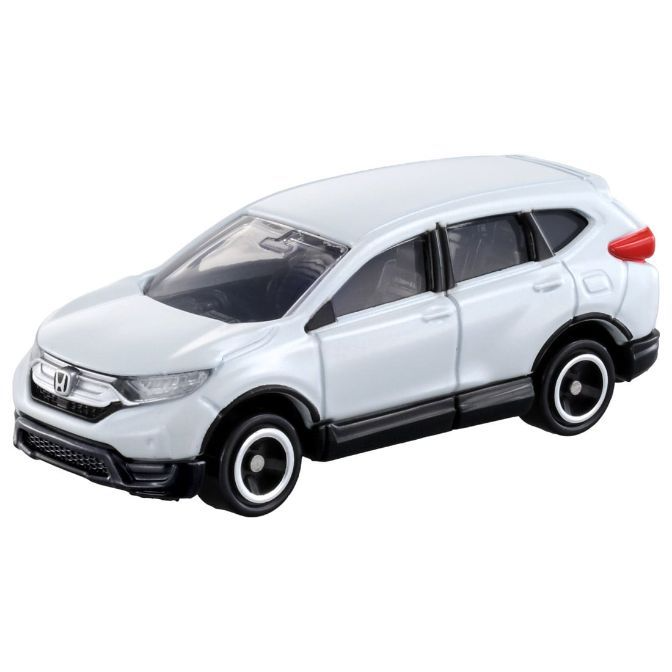 White Honda CR-V toy car with black trim and wheels, red taillights.