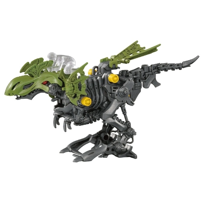  Green and grey dinosaur robot toy with a clear figure on top.
