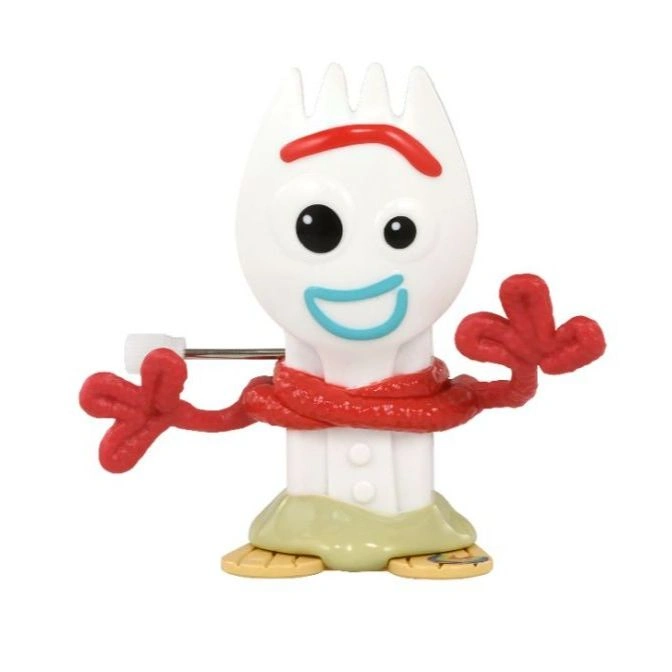 Toy Story's Forky, a white spork with googly eyes, red pipe cleaner arms, and a blue smile.