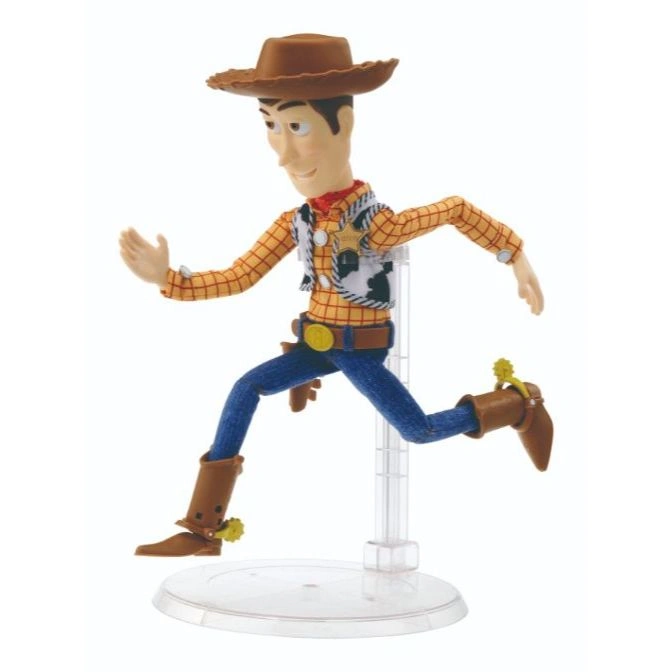  Toy Story Woody action figure running, wearing hat, vest, and boots with spurs.