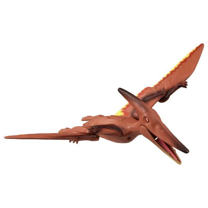 Brown Pterodactyl toy with long beak and wings, in flight pose.