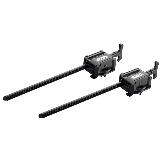  Two black Star Wars Beyblade launchers with ripcords.