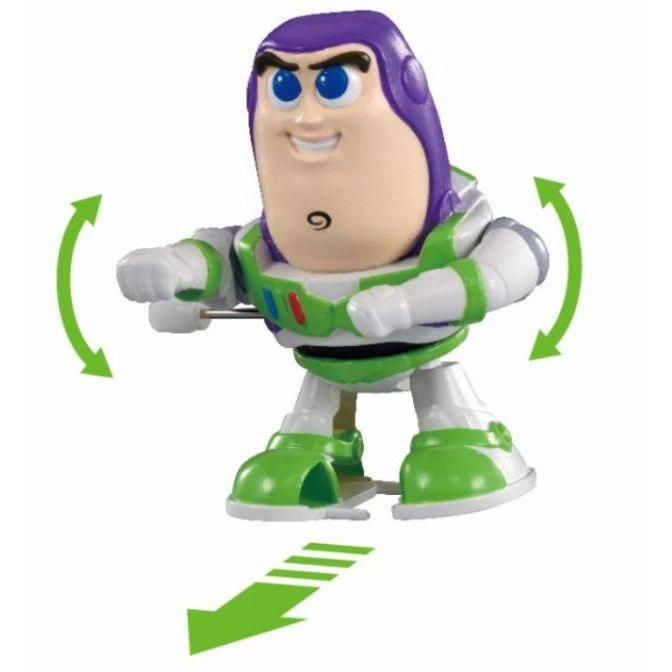  Buzz Lightyear toy with rotating arms and moving feet.