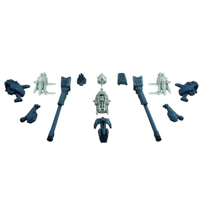  Toy spaceship parts: guns, hulls, and wings, ready for assembly.