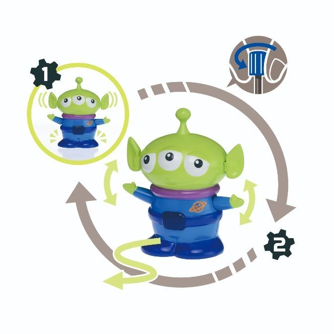  Toy Story alien figure with rotating head and body, showing transformation steps.